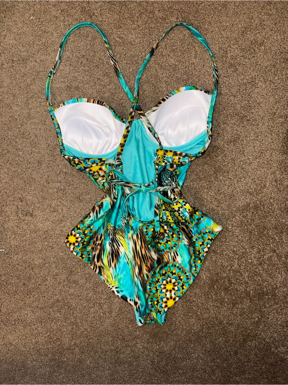 Turquoise Patterned One-Piece Swimsuit - Picture 2 of 3